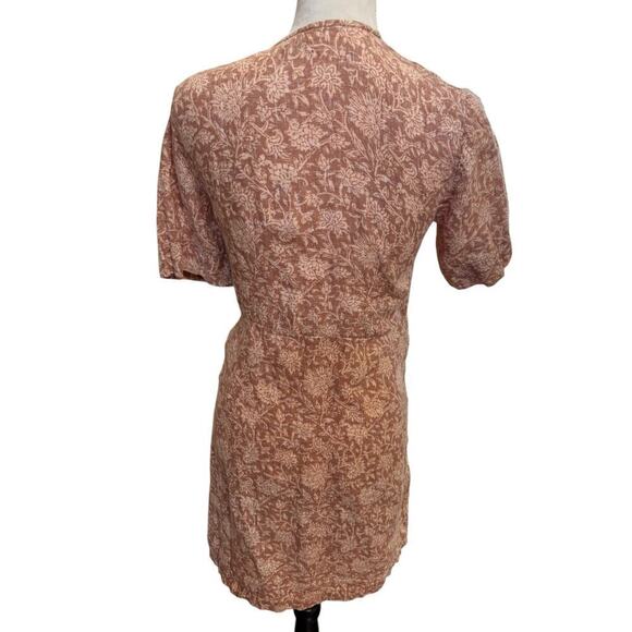 Faherty Tan Floral Faux Wrap Ashley 100% Linen Dress - XS - Picture 5 of 10